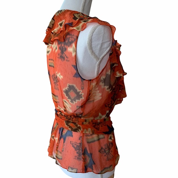 RALPH LAUREN RUFFLED WRAP SILK BLOUSE BURNT ORANGE - Picture 10 of 12